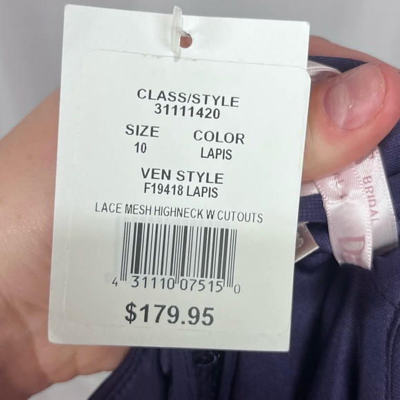David’s Bridal NWT Double Strap Lace Inset Mesh Bridesmaids Dress Size 10 Lapis - Picture 6 of 11